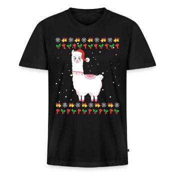 Ugly Christmas Lama Alpaka Weihnachten - Männer Premium Bio T-Shirt mit V-Ausschnitt - Schwarz - Vorne - Nico (187cm)