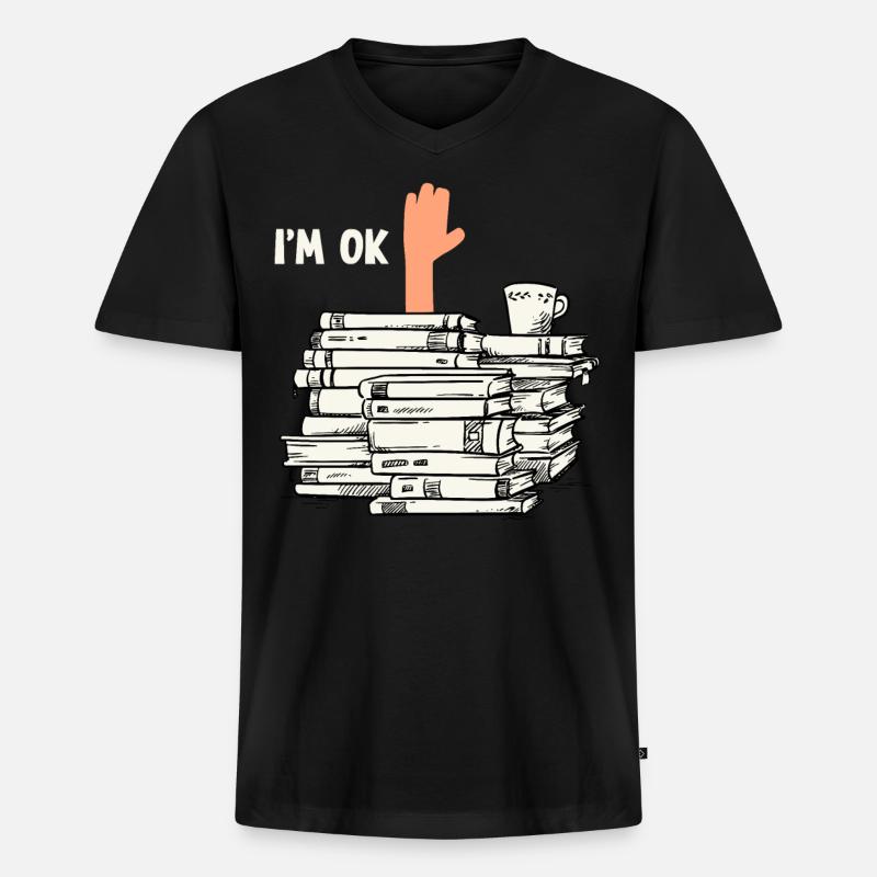 Bücher Lesen - Männer Premium Bio T-Shirt mit V-Ausschnitt - Schwarz