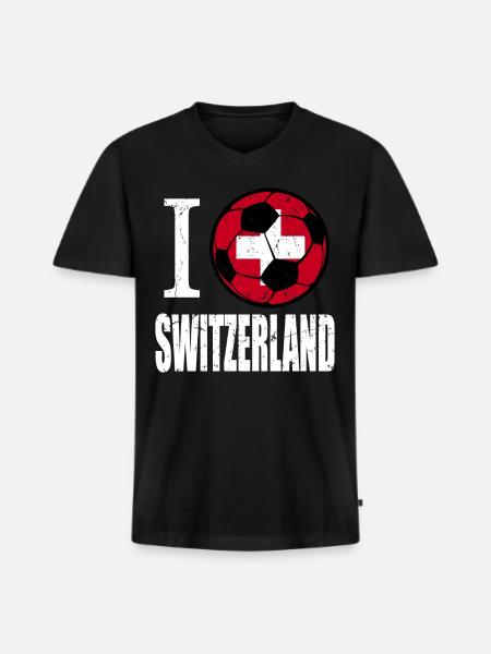 Schweiz Fußball - Männer Premium Bio T-Shirt mit V-Ausschnitt - Schwarz
