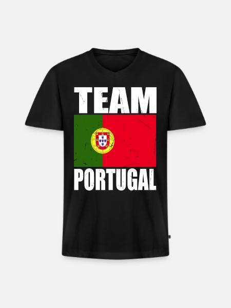 Team Portugal Fußball - Männer Premium Bio T-Shirt mit V-Ausschnitt - Schwarz