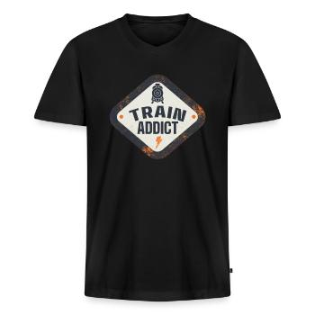 Eisenbahn Verrückt Eisenbahner Eisenbahnliebhaber - Männer Premium Bio T-Shirt mit V-Ausschnitt - Schwarz - Vorne - Nico (187cm)