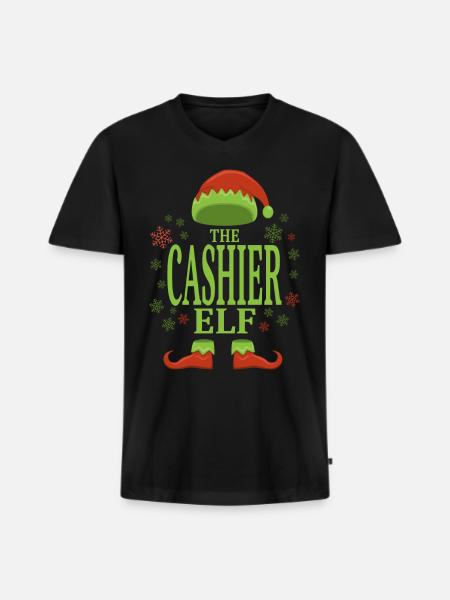 Caissier Elfe de Noël - T-shirt encolure en V Premium bio Homme - noir