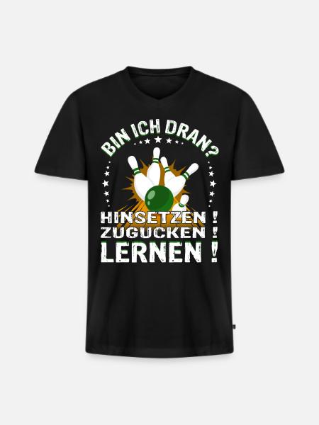 "Bin ich Dran?" Kegelspieler Kegler - Männer Premium Bio T-Shirt mit V-Ausschnitt - Schwarz