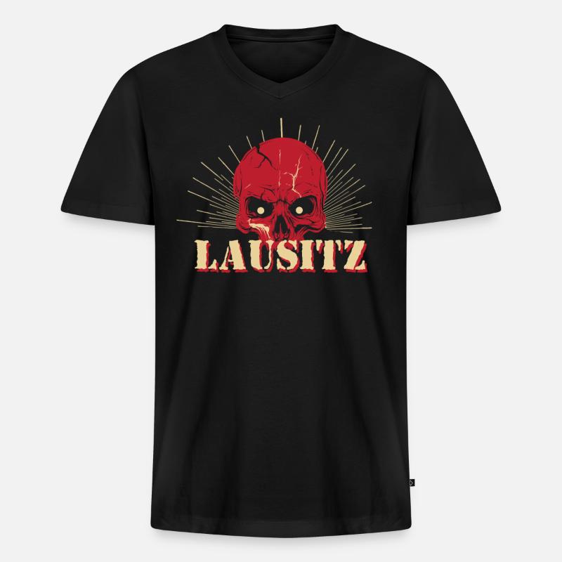 Lausitz - Männer Premium Bio T-Shirt mit V-Ausschnitt - Schwarz