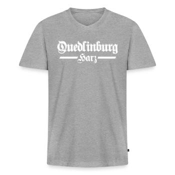 Quedlinburg Harz altdeutsch - Männer Premium Bio T-Shirt mit V-Ausschnitt - Grau meliert - Vorne