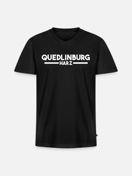 Quedlinburg - Männer Premium Bio T-Shirt mit V-Ausschnitt - Schwarz