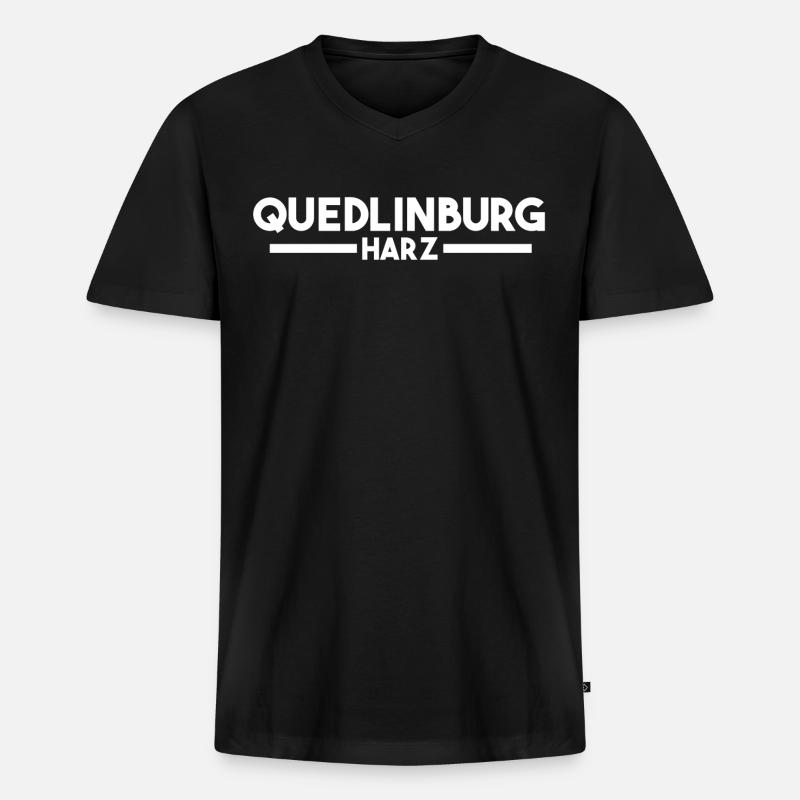 Quedlinburg - Männer Premium Bio T-Shirt mit V-Ausschnitt - Schwarz