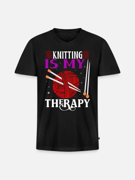 Lustiges Stricken - Männer Premium Bio T-Shirt mit V-Ausschnitt - Schwarz