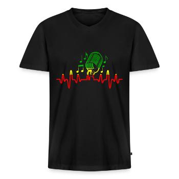 Heartbeat Reggae Music I love music notes - Men's Premium Organic T-shirt with V-neck - black - Front - Nico (187cm)