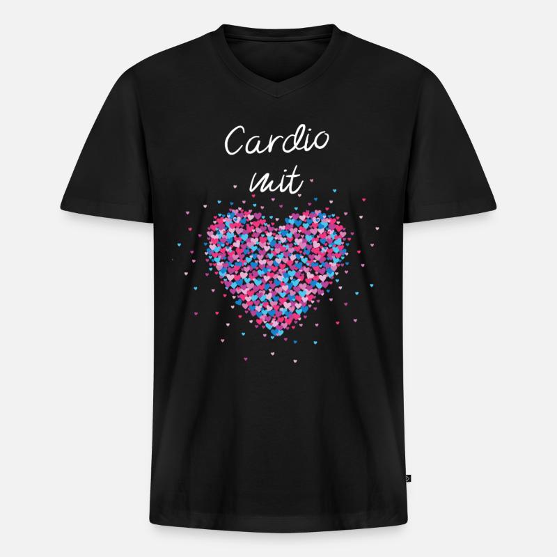 Cardio mit Herz Cardiotraining Krafttraining - Männer Premium Bio T-Shirt mit V-Ausschnitt - Schwarz