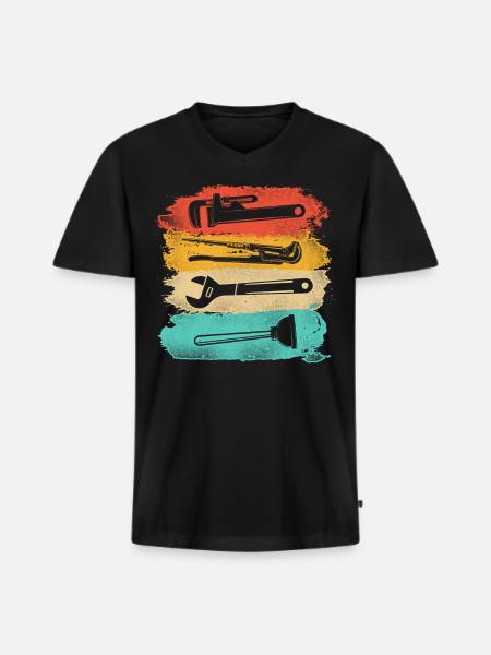 Plumbing Plumber Tools Pipe Wrench - Men's Premium Organic T-shirt with V-neck - black