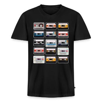 Ich bin ein Kind der 90er Jahre Kassetten 90er - Männer Premium Bio T-Shirt mit V-Ausschnitt - Schwarz - Vorne - Nico (187cm)