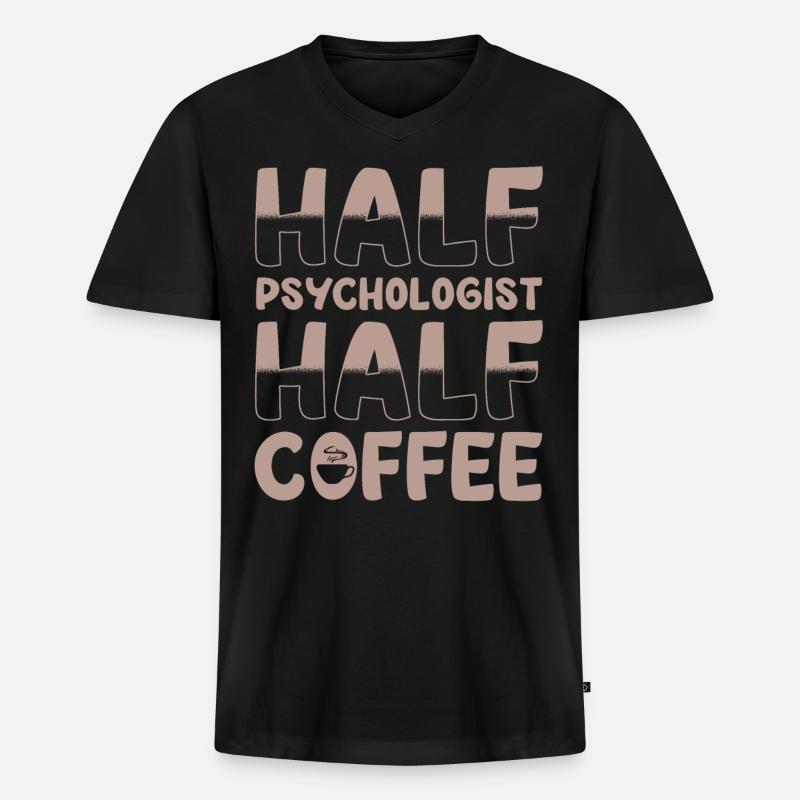 Halb Psychologe Halb Kaffee - Männer Premium Bio T-Shirt mit V-Ausschnitt - Schwarz