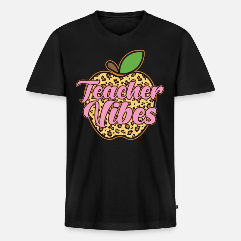 Lehrerin Apfel Geschenk - Männer Premium Bio T-Shirt mit V-Ausschnitt - Schwarz
