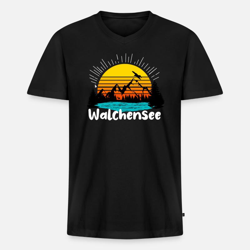 Walchensee - Männer Premium Bio T-Shirt mit V-Ausschnitt - Schwarz