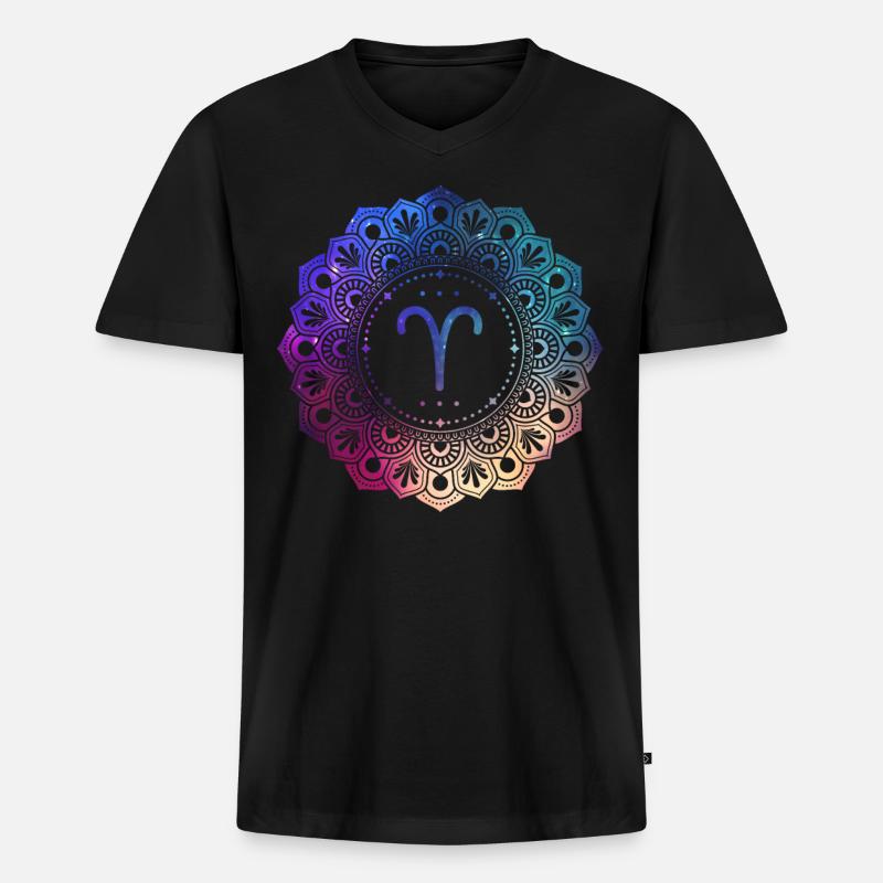 Widder Sternzeichen Symbol Mandala - Männer Premium Bio T-Shirt mit V-Ausschnitt - Schwarz