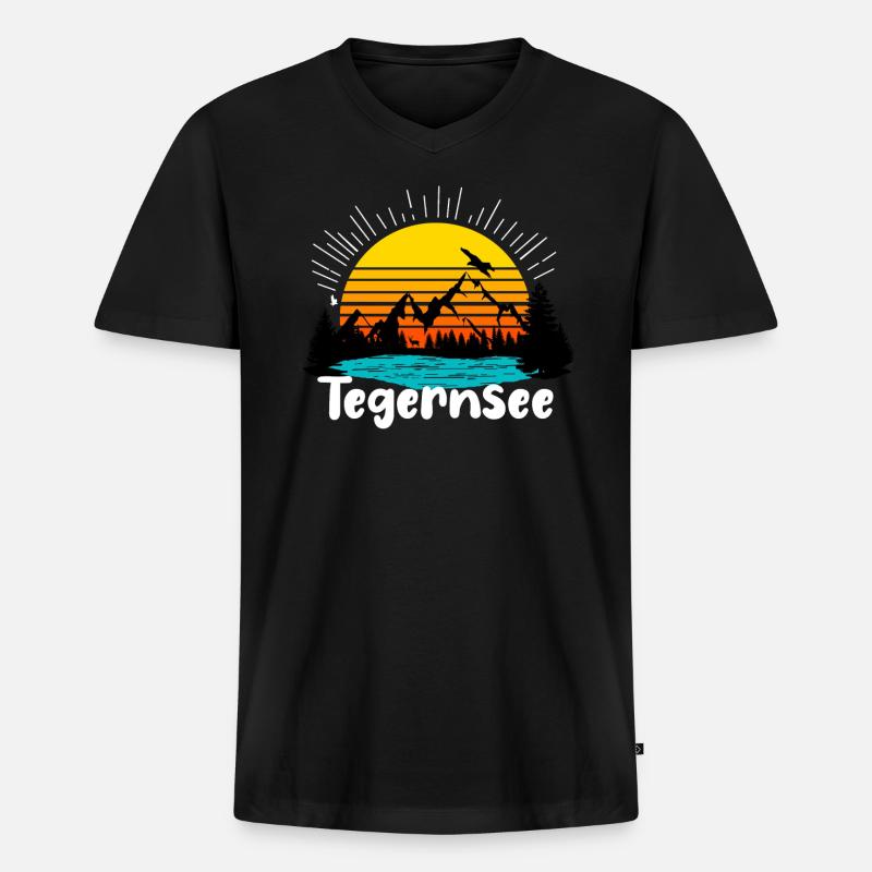 Tegernsee - Männer Premium Bio T-Shirt mit V-Ausschnitt - Schwarz