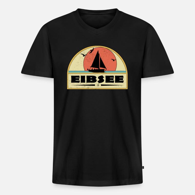 Eibsee - Männer Premium Bio T-Shirt mit V-Ausschnitt - Schwarz