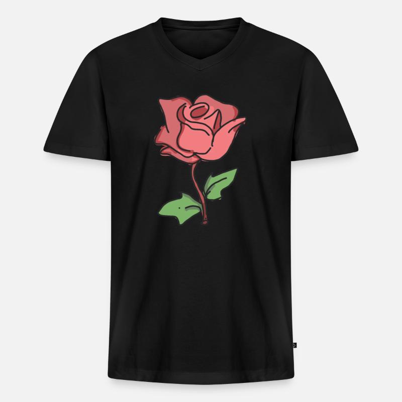 Rose Rote Rose Handgezeichnet - Männer Premium Bio T-Shirt mit V-Ausschnitt - Schwarz