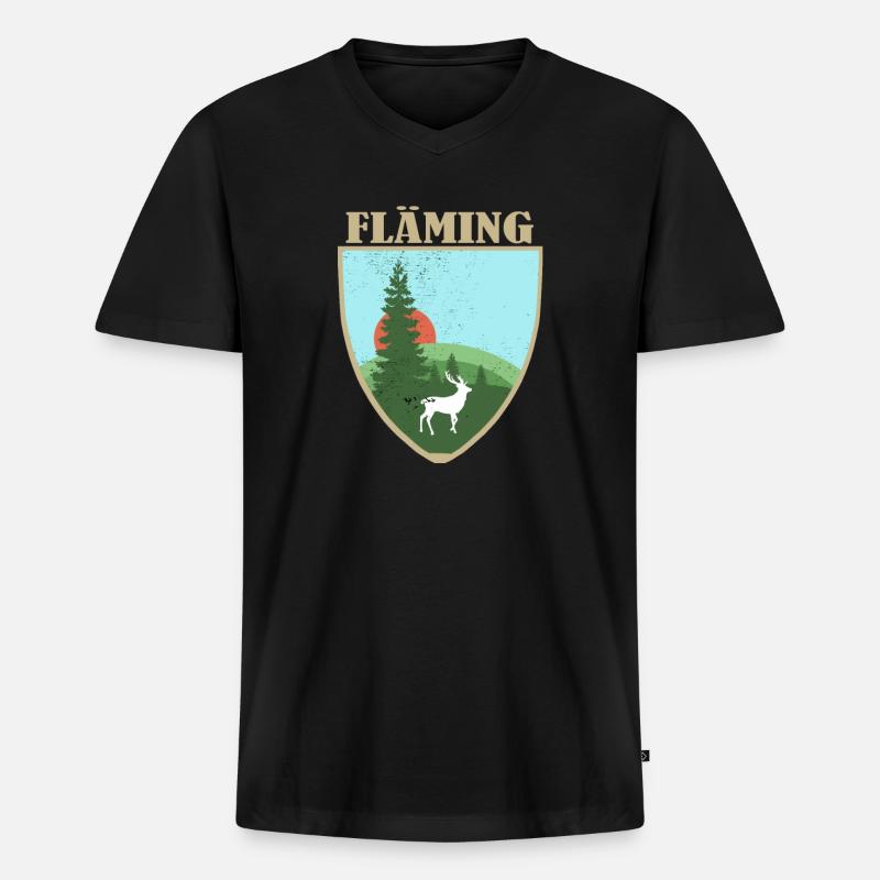 Fläming mit Hirsch - Männer Premium Bio T-Shirt mit V-Ausschnitt - Schwarz