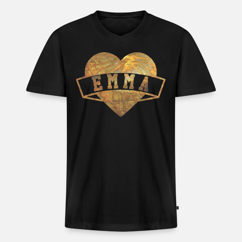 Emma Herzen Gold - Männer Premium Bio T-Shirt mit V-Ausschnitt - Schwarz