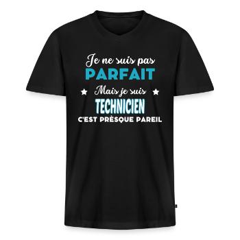 je ne suis pas parfait humour TECHNICIEN - T-shirt encolure en V Premium bio Homme - noir - Devant - Nico (187cm)