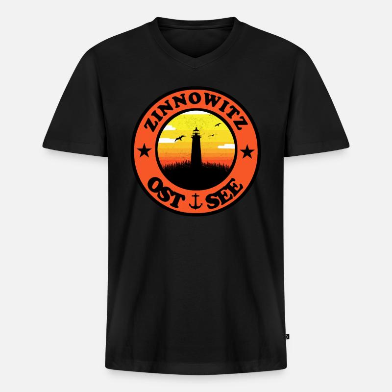 Leuchtturm Ostsee Zinnowitz - Männer Premium Bio T-Shirt mit V-Ausschnitt - Schwarz