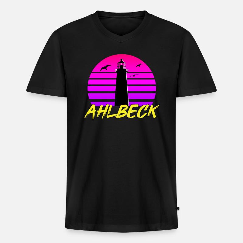 Ahlbeck 80s - Männer Premium Bio T-Shirt mit V-Ausschnitt - Schwarz