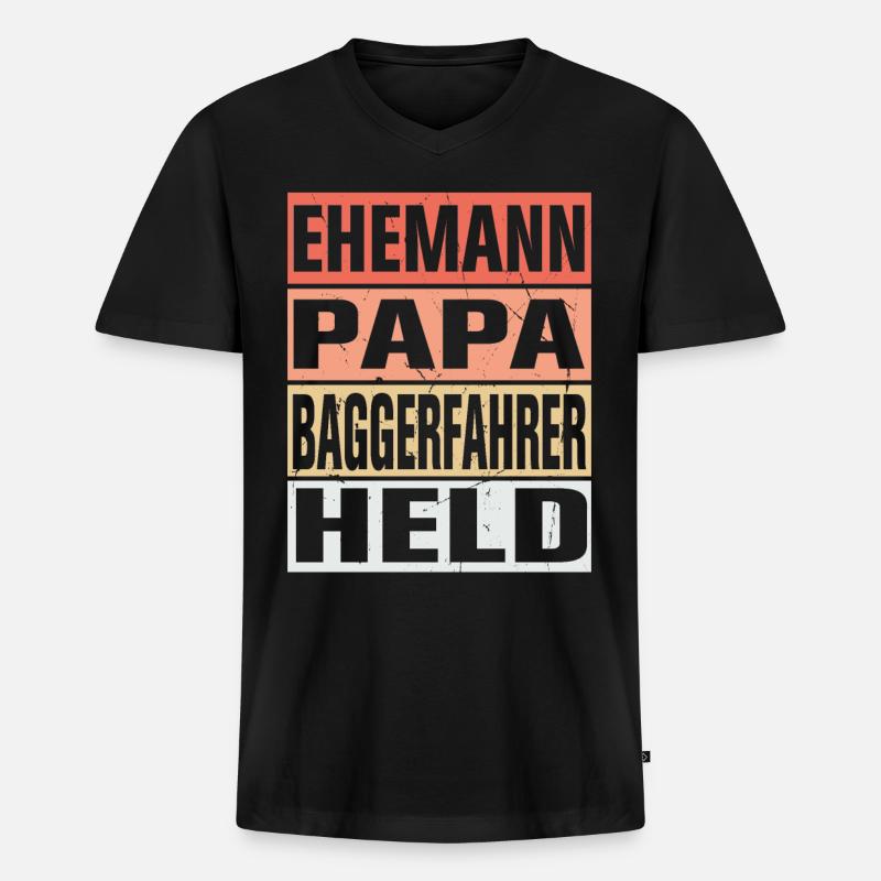 Baggerfahrer Vater Ehemann Held - Männer Premium Bio T-Shirt mit V-Ausschnitt - Schwarz