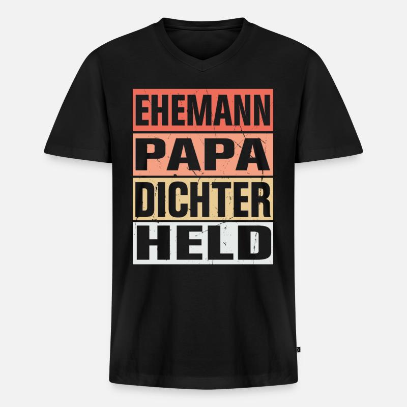 Dichter Vater Ehemann Held - Männer Premium Bio T-Shirt mit V-Ausschnitt - Schwarz