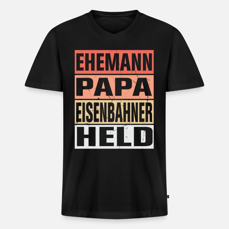 Eisenbahner Vater Ehemann Held - Männer Premium Bio T-Shirt mit V-Ausschnitt - Schwarz