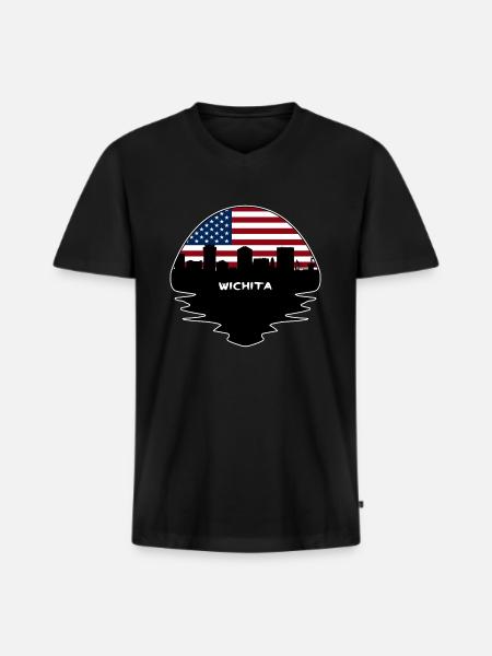 Wichita Kansas Usa Flag Skyline Silhouette Travel - Men's Premium Organic T-shirt with V-neck - black