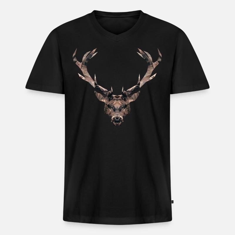 HIRSCH / POLYGON - Männer Premium Bio T-Shirt mit V-Ausschnitt - Schwarz
