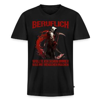 Beruflich schon immer was mit Menschen machen - Männer Premium Bio T-Shirt mit V-Ausschnitt - Schwarz - Vorne - Nico (187cm)