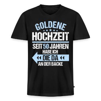50 verheiratet Goldene Hochzeit 50.Hochzeitstag - Männer Premium Bio T-Shirt mit V-Ausschnitt - Schwarz - Vorne - Nico (187cm)