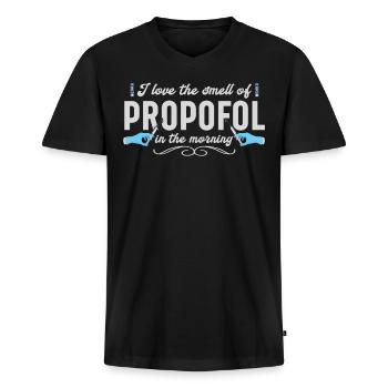 Infirmière en anesthésie - Anesthésie amusante - T-shirt encolure en V Premium bio Homme - noir - Devant - Nico (187cm)