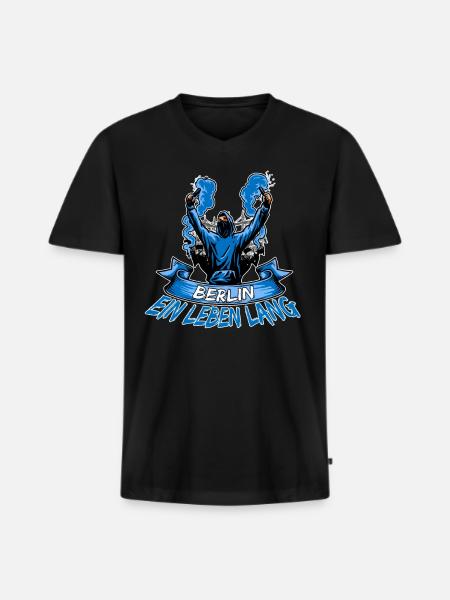 Berlin 2 ein Leben lang - Männer Premium Bio T-Shirt mit V-Ausschnitt - Schwarz
