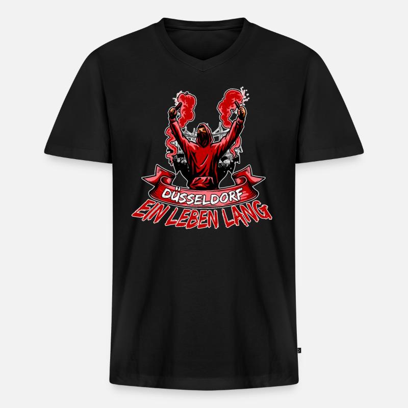 Düsseldorf ein Leben lang - Männer Premium Bio T-Shirt mit V-Ausschnitt - Schwarz