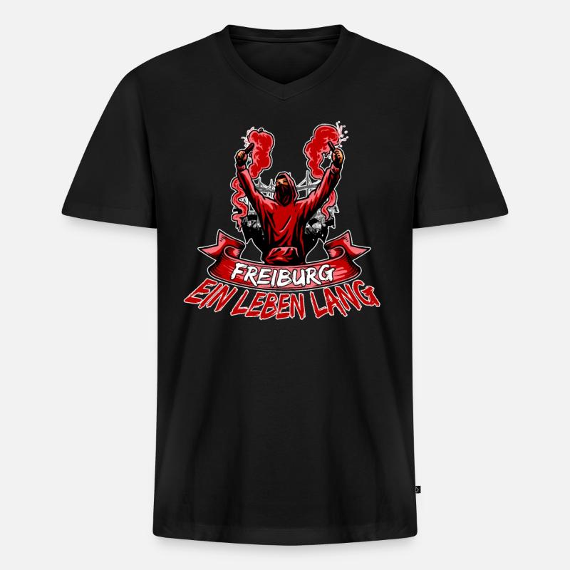 Freiburg ein Leben lang - Männer Premium Bio T-Shirt mit V-Ausschnitt - Schwarz