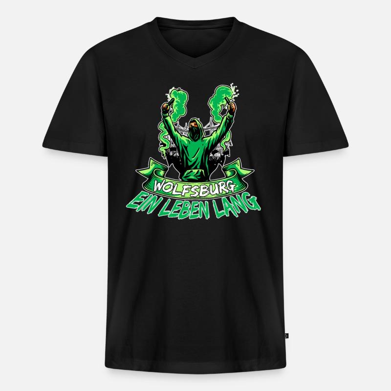 Wolfsburg ein Leben lang - Männer Premium Bio T-Shirt mit V-Ausschnitt - Schwarz