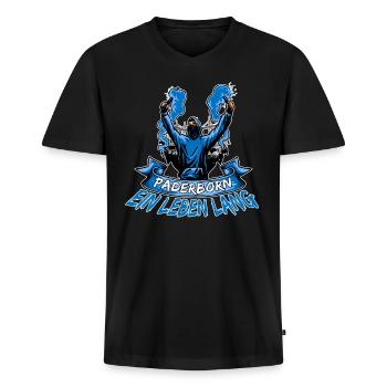 Paderborn ein Leben lang - Männer Premium Bio T-Shirt mit V-Ausschnitt - Schwarz - Vorne - Nico (187cm)