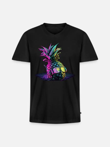 EDM Music Rave Festival Pineapple Techno - Men's Premium Organic T-shirt with V-neck - black