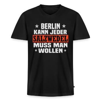 salzwedel - Männer Premium Bio T-Shirt mit V-Ausschnitt - Schwarz - Vorne - Nico (187cm)