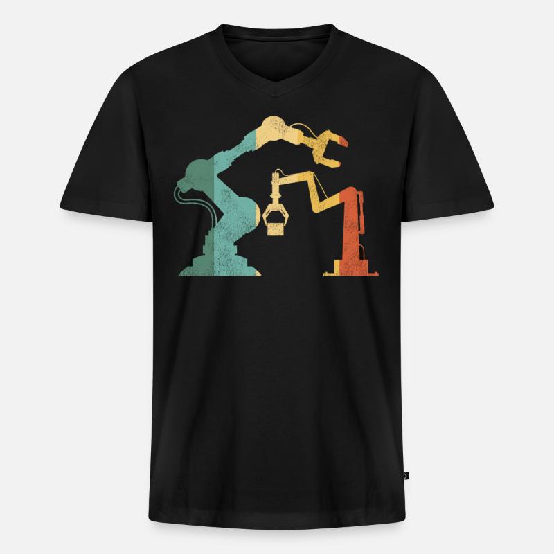Robot Robotics Engineer Retro - Männer Premium Bio T-Shirt mit V-Ausschnitt - Schwarz