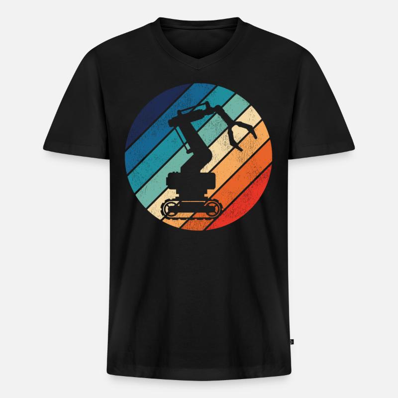 Robot Robotics Engineer Retro - Männer Premium Bio T-Shirt mit V-Ausschnitt - Schwarz