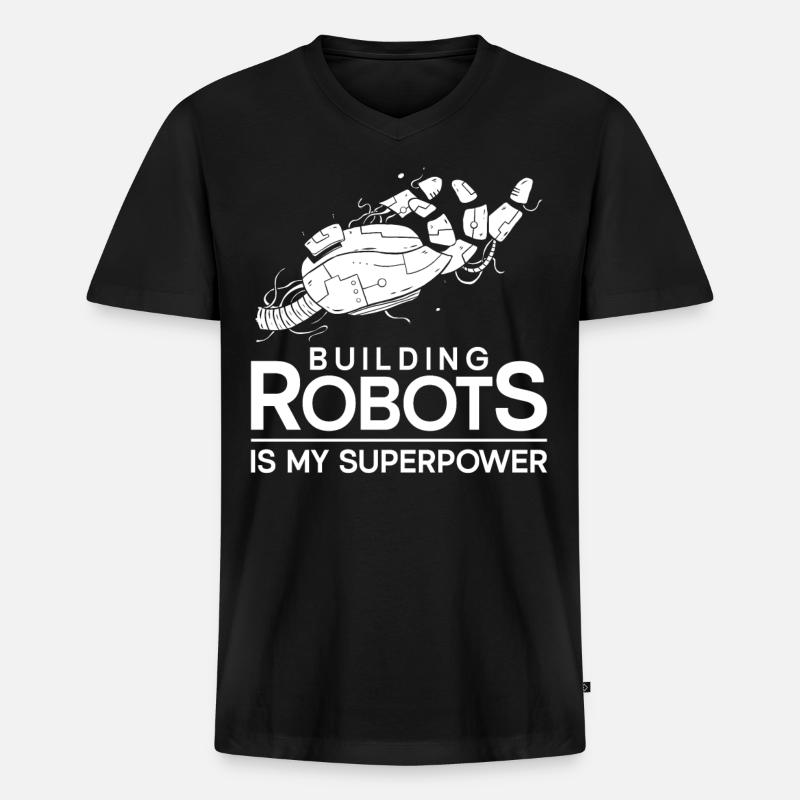 Robot Robotics Engineer Building - Männer Premium Bio T-Shirt mit V-Ausschnitt - Schwarz