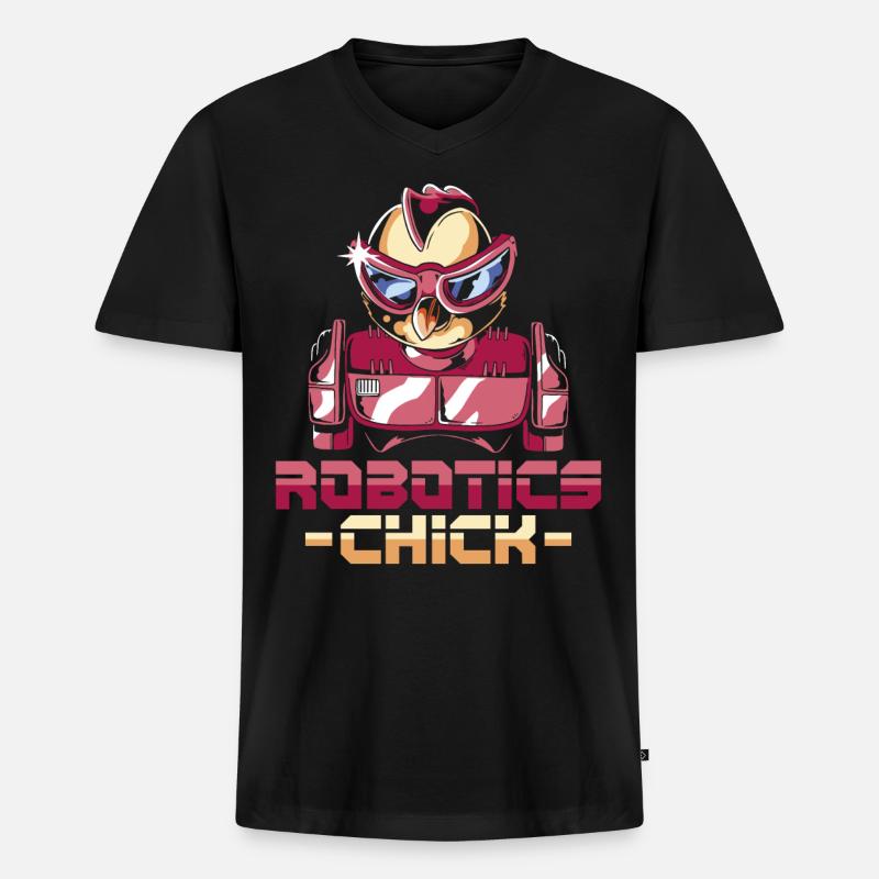 Robot Robotics Engineer Cool - Männer Premium Bio T-Shirt mit V-Ausschnitt - Schwarz