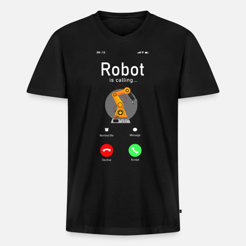 Robot Robotics Engineer Phone - Männer Premium Bio T-Shirt mit V-Ausschnitt - Schwarz