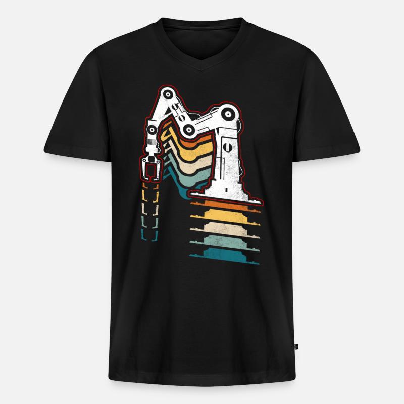 Robot Robotics Engineer Retro - Männer Premium Bio T-Shirt mit V-Ausschnitt - Schwarz