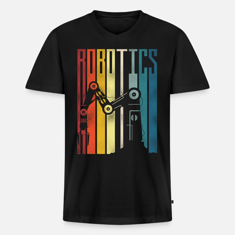 Robot Robotics Engineer Retro - Männer Premium Bio T-Shirt mit V-Ausschnitt - Schwarz